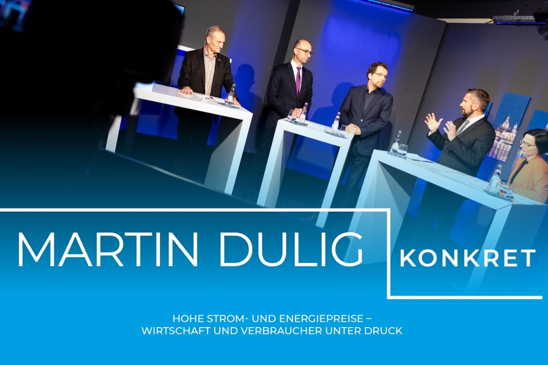 Sachsens Wirtschaftsminister Martin Dulig diskutiert u.a. mit Fiete Wulff, Leiter Presse und Öffentlichkeitsarbeit, Bundesnetzagentur für Elektrizität, Gas, Telekommunikation, Post und Eisenbahnen (BNetzA), Roland Warner, Vorsitzender der Geschäftsführung eins energie in Sachsen, Lukas Rohleder, Hauptgeschäftsführer der IHK Dresden und
Andreas Eichhorst, Vorstand Verbraucherzentrale Sachsen e.V..