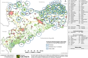 Foto: Karte der Wolfsterritorien Sachsen für das abgeschlossene Monitoringjahr 2022/2023