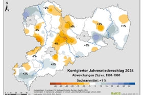 Foto: Jahresniederschlag 2024 (Abweichungen im Vergleich zur Referenzperiode 1961-1990)