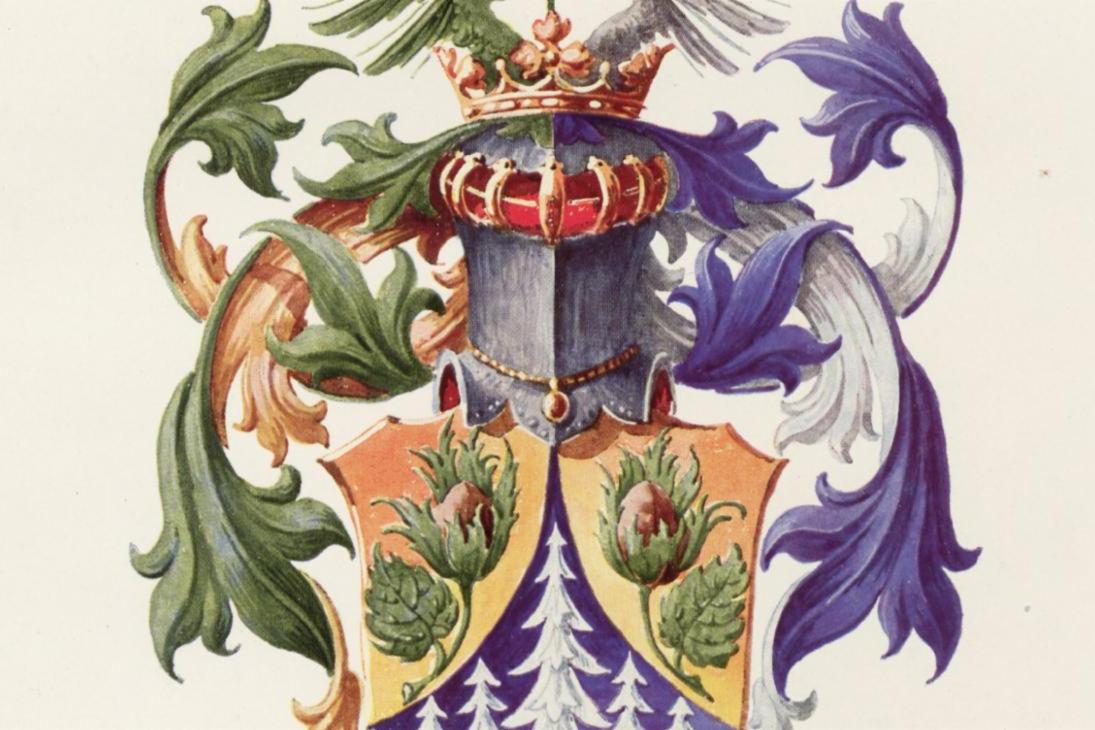 Das Wappen wurde 1770 vom Kaiser Joseph II. verliehen. Die Fichten und die Lampertsnüsse erinnern an den Geburtsort von C. G. Frege (Lampertswalde bei Dahlen).