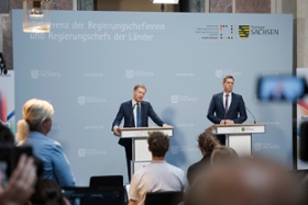 Foto: Pressekonferenz mit dem Ministerpräsidenten des Freistaates Sachsen, Michael Kretschmer und dem Ministerpräsidenten des Landes Niedersachsen, Olaf Lies