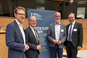 Foto: v.l.n.r.: Matthias Ecke (MdEP), Oliver Schenk (MdEP), Prof. Christian Stegmann (wissenschaftlicher Co-Leiter der Machbarkeintsstudie für das Einstein-Teleskop), Sebastian Gemkow (Sächsischer Wissenschaftsminister)