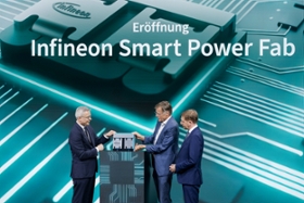 Foto: Ministerpräsident Michael Kretschmer, Bundesminister für Digitales und Staatsmodernisierung Karsten Wildberger sowie der Vorstandsvorsitzende der Infineon Technologies AG Jochen Hanebeck eröffnen die Infineon Smart Power Lab in Dresden.
