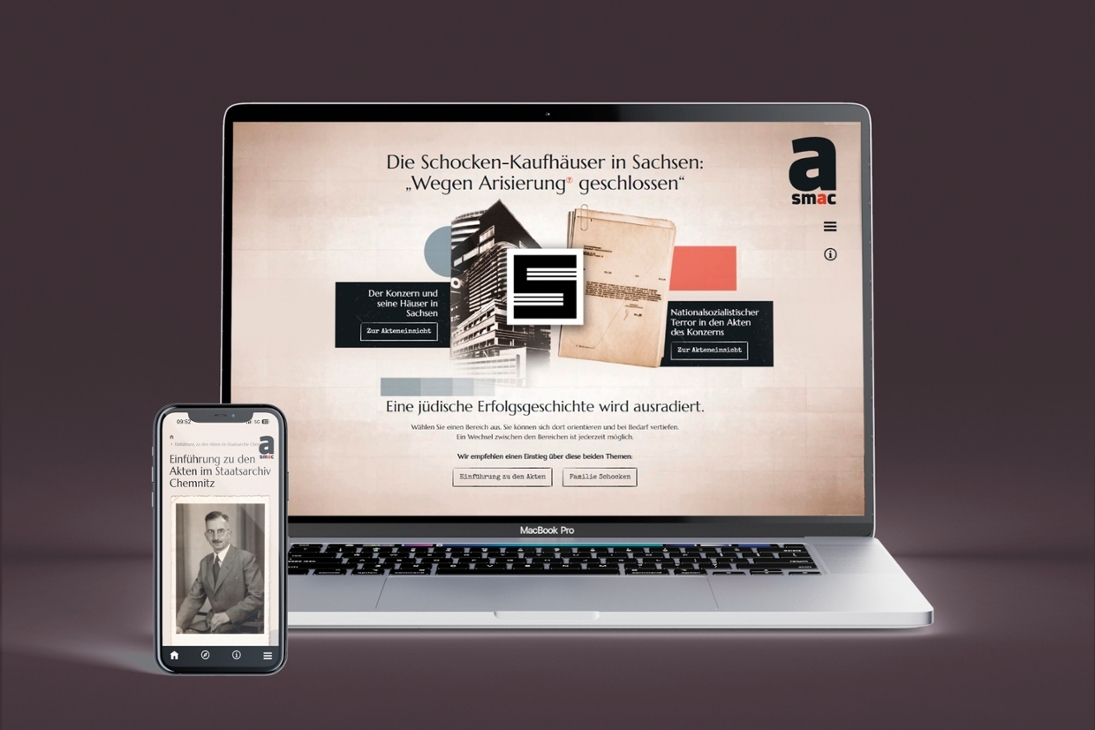 Die digitale Ausstellung smac+ „Wegen Arisierung geschlossen“ passt sich verschiedenen Endgeräten an.