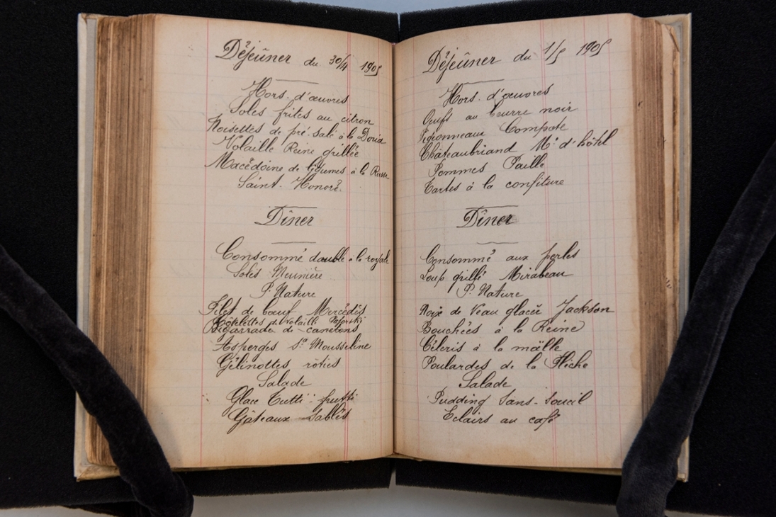 Kochhandschrift „Menus“ aus dem Nachlass Ernst Herbert Thiel, 1909.